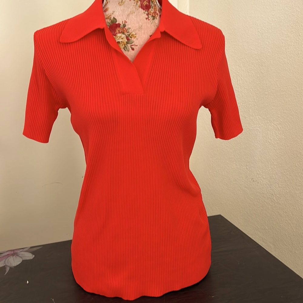 Hooper VTG 70s Retro Orange/Red Ribbed Top Size Sm
